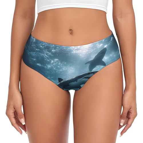 JUANYQME Sharks Swimming Print Women'S Briefs Premium Elastic Underwear With Soft And Comfortable Material Black