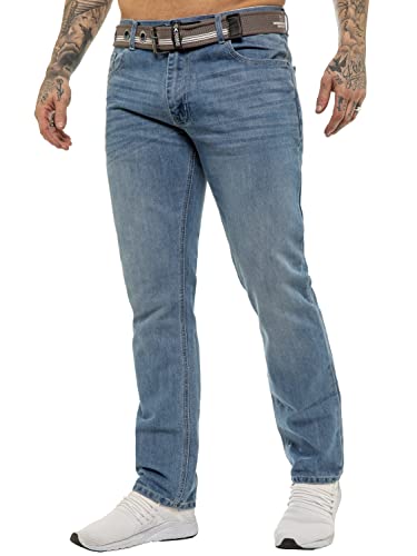989Zé ENZO Classic Fit Pant Jeans Pantalones Vaqueros con Cinturon para Hombre EZ399 Azul Claro 38W / 32L