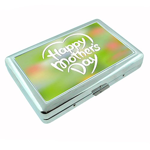 Mothers Day D3 Silver Metal Cigarette Case Honoring Mom Flowers Hearts