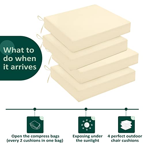 Harborest Indoor/Outdoor Chair Cushions Set Of 4 Waterproof,Square Corner Outdoor Cushions For Patio Furniture - Patio Chair Cushions With Ties,18.5"X16"X3",Beige #TOP4