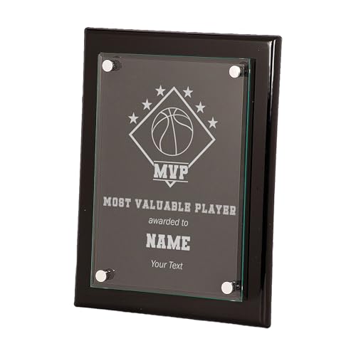 EliteAwards Custom Sports MVP Award Plaque for Basketball Player with Personalized Text Engraved 8x10 Floating Glass Plaque