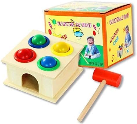صندوق مطرقة مع كرات خشبية ملونة، مجموعة ألعاب تعليمية، لعبة للتعلم المبكر للأطفال من سن 1 - 3 سنوات