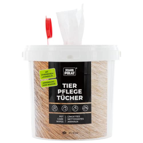 STAUBPIRAT feuchte Tier Pflegetücher - 70 Stück Feuchttücher zur Reinigung von Fell und Pfoten - Fellpflegetücher - Pfotenreiniger für Hunde - Lavendel Cover
