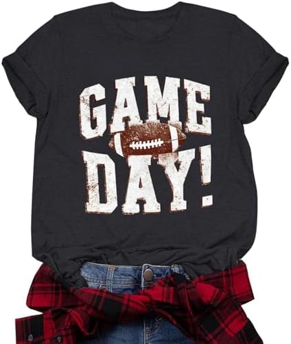 Game Day Outfits Shirts Women Crew Neck Football Graphic Tee Tops...