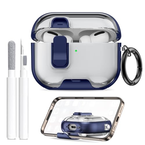 Image of Compatible Airpods Pro 3 Case (2025) with Phone Stand & Cleaner Kit,Print Soft Silicone Lock Clip Apple AirPods Pro 3rd Generation Case, Airpod Pro 3 Cover with Keychain for Women /Girls,Deep Blue