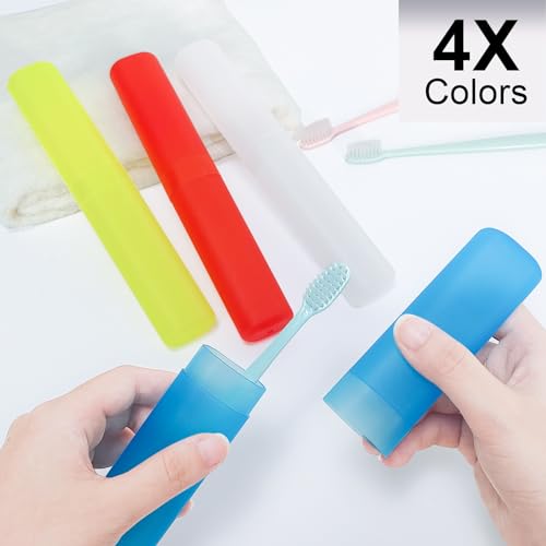 Image of Mulbozy 4 Pack Portable Travel Toothbrush Case, Transparent Breathable Plastic Toothbrush Holder for Home, Travel, Business, Camping, School