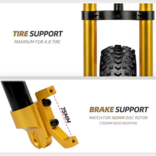 Yojolo Snow Bike Fork 26 Inch 4.0 Tire E-Bike Fat Front Fork Double Shoulder Spring Suspension Inverted Fork Downhill Travel 110Mm 1-1/8 Straight Tube Disc Brake Qr 9Mm (Color : Center 105Mm Black) #TOP4