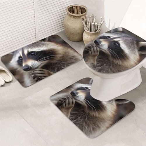 Tapis de bain raton laveur absorbants en lot de 3 microfibres