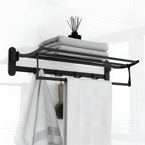 Image of iBELL 57 cm (22.5-Inch) Black Stainless Steel Folding Towel Rack for Bathroom | 90 Foldable Space-Saving Towel Stand | Towel Hanger | Bathroom Accessories| Corrosion Resistant and Scratch Resistant