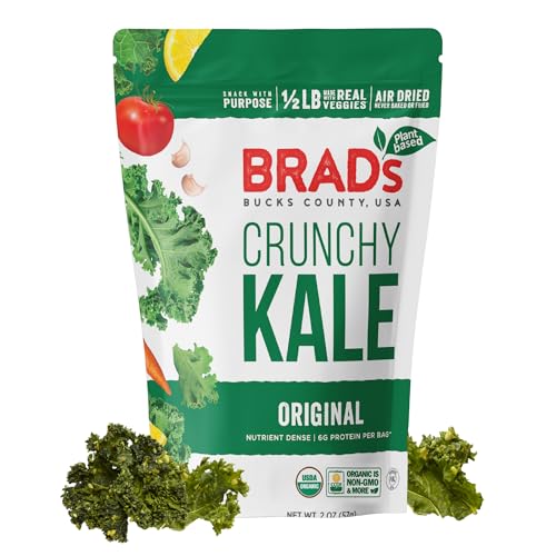 Brad’s Plant-Based - Organic Crunchy Kale Chips - Healthy Snack with Sea Salt - High in Plant-Based Protein & Fiber - Low Carb, Organic Veggie Chips - Original - 2 Oz (Pack of 3)