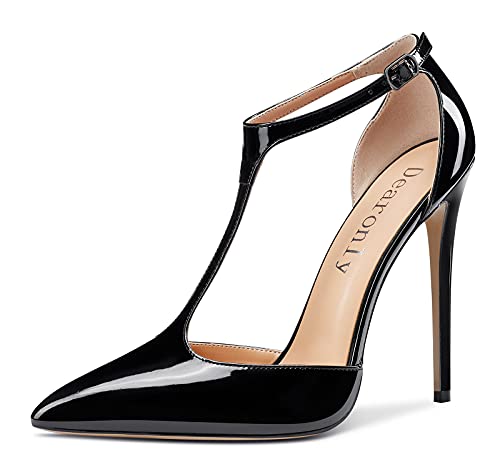 DearOnly Women's Sky High Heels T-Strap Pumps Sexy Pointed Toe Stilettos 4.7