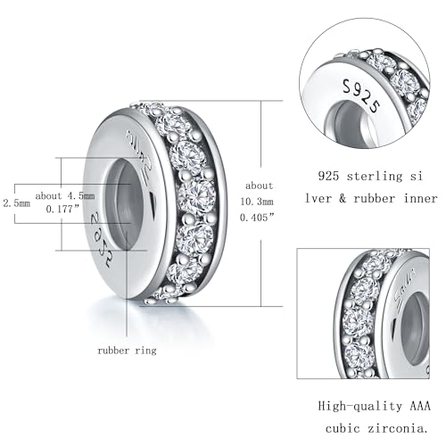 GW 2PCS Spacer Beads Stopper 925 Sterling Silver Charms for Bracelets with Bling CZ Bracelet Charms for Women Jewelry (White)2