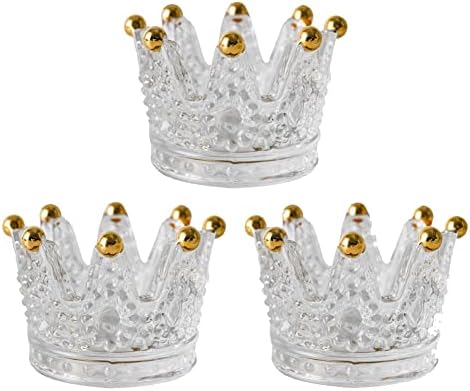 Crystal Glass Candle Holder Set of 3 Crown Shaped Makeup Sponge Beauty Egg Storage Rack Jewelry Watch Nail Art Dappen Dish Wedding Christmas Decor
