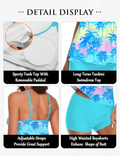 Image of Urchics 2026 Women Two Piece Tankini Swimsuit Tummy Control Plus Size Long Torso Top and High Waisted Boyshorts Bathing Suits