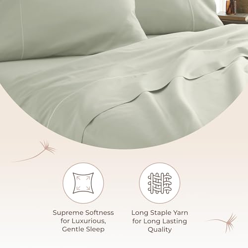 Image of Certified Organic Full Flat Sheet Only - 100% Organic Cotton Top Sheet with Luxurious Soft and Breathable 300 Thread Count Sateen Weave Finish - GOTS & Fairtrade Certified (Pastel Green, Full)