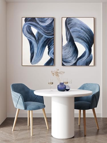 Image of Zessonic Blue Abstract Wall Art Set of 2- Framed Twist Stroke Minimalist Graffiti on White Background Modern Canvas Artwork for Living Room, Bedroom, Office Decor, 24 x 36 Inches x 2