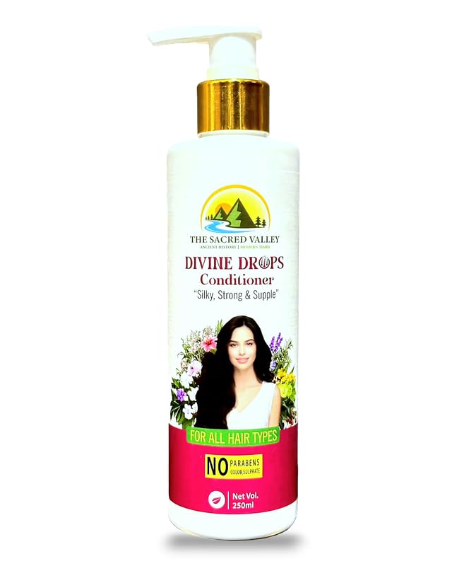 Divine Drops Conditioner - 250ml Bottle, Nourishing Formula for Shiny Strong Hair | Sulfate Free, Paraben Free | with Argan, Rosemary & Keratin Bond Strengthening Complex - Pack Of 1