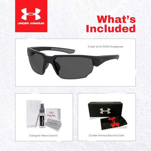 Under Armour Blitzing UA0012/G/S 0003/M9 70MM Matte Black/Gray Rectangular Sunglasses for Men +BUNDLE with ACCESSORY EYEWEAR KIT2