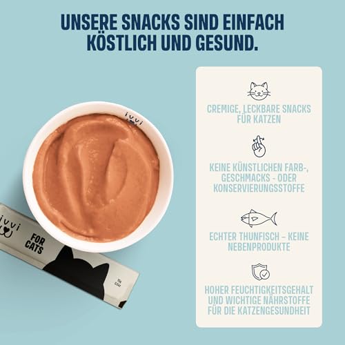 ivvi Gelenk Essenz für Katzen – Schlecksnack mit Glucosamin, Chondroitin, Grünlippmuschel & Lachsöl – zur Unterstützung der Gelenke – 30x15g – mit echtem Thunfisch