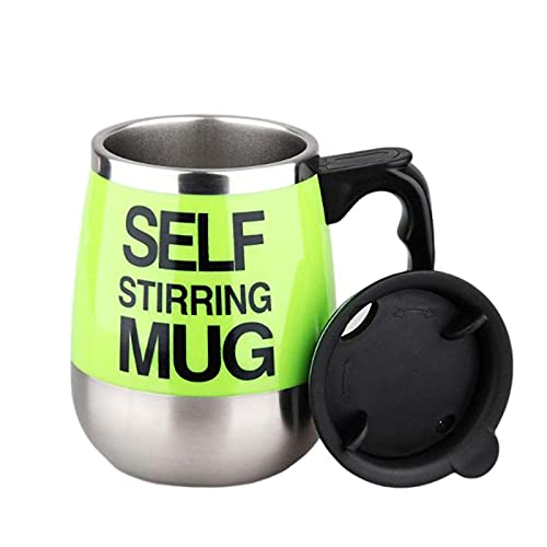Image of Self Stirring Coffee Mug Cup - Funny Electric Stainless Steel Automatic Self Mixing & Spinning Home Office Travel Mixer Cup（green）