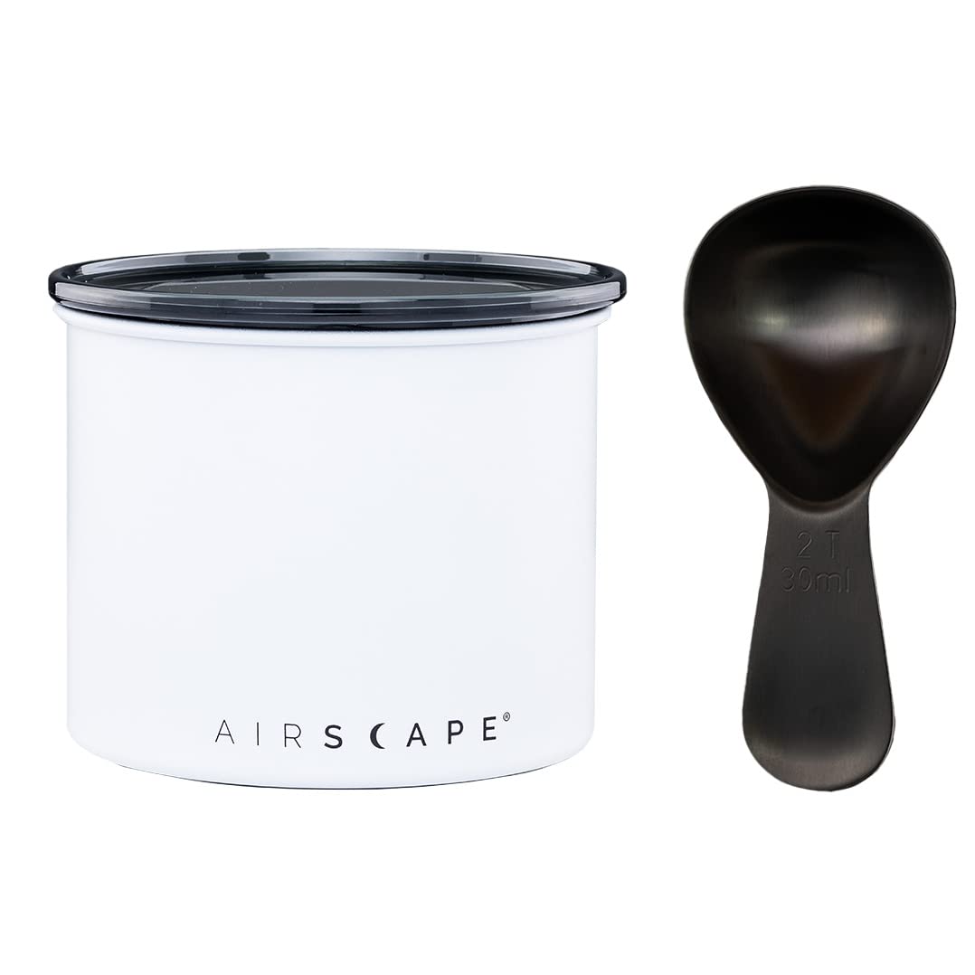 Airscape Stainless Steel Coffee Canister & Scoop Bundle | Dry Goods Storage by Planetary Design – Small, 250 milliliters, Stainless Steel, White, Pack of 2