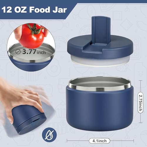 Miniatura 4 de Itslife Termo Para Comida 350ml, Taza Aislada De Acero Inoxidable Para Alimentos Fríos Y Calientes, Recipiente Térmico Apto Con Cubrehebillas Cuello Ancho Para Escuelas, Oficinas, Azul