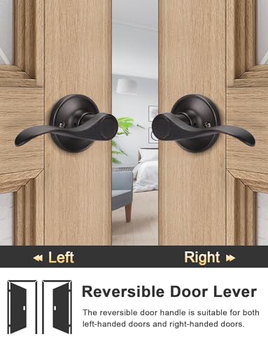 Image of Tinewa Camelot Trim Lower Half Handleset, Oil Rubbed Bronze Finish, Upgated Entry Door Handle with Accent Wave Door Lever for Electronic Keypad with Drop Interior Left Handed Lever