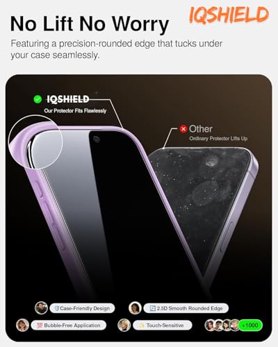 Image of IQShield My-View Privacy Screen Protector Tempered Glass Guard for iPhone 17 and iPhone 16 Pro, 9H Hardness, 2-Way Anti-Spy, Case Friendly [1 Pack]
