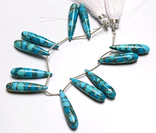 LKBEADS 1 plaża Natural Mojave Blue Copper Turquoise 6 cali Smooth Tear Drop Shape Briolettes 30-31 MM Long Size Hand Polished Briolettes