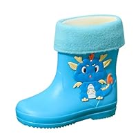 Kids Lined Wellies Girls Boys Winter Warm Fleece Rain Boots Children Snow Boots Waterproof Non-Slip Kids Motorbike Rain Boot Child Shoes Wellies Unisex Children Boot Blue