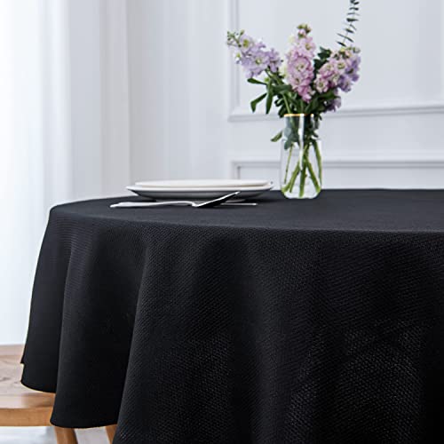 Image of maxmill Round Textured Tablecloth Spill-Proof Wrinkle Free Soft Jacquard Table Cloth for Circular Table Cover, for Dining Room Buffet Banquet Parties Holiday Dinner, 70 Inch Black