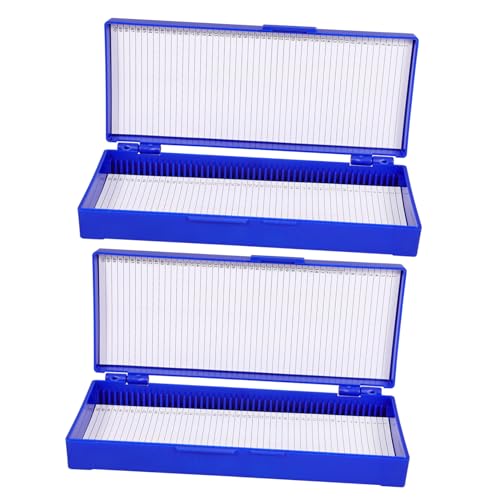 BELLIFFY 2pcs 50 Slide Case Slides Pathological Boxes Bling Badge Reels Black Slides Microscope Slide Drying Rack Accessories Slides Slide Holder Black Organizer Bins Slide Mailer Blue