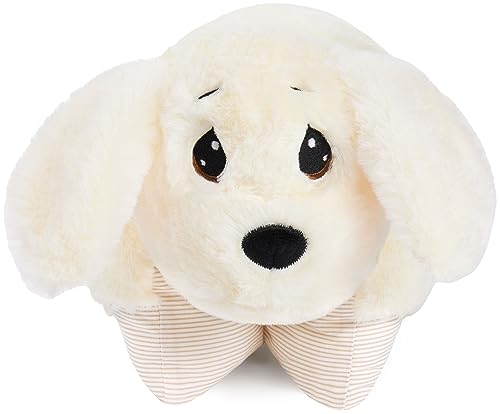 BRUBAKER Kuscheltier-Kissen Hund - 2 in 1 Plüschtier und Kuschelkissen - 40 x 30 cm Kuschelhund - aufklappbares Kinder Plüschkissen mit Klettverschluss - Tierkissen Hundekissen Stofftier - Weiß