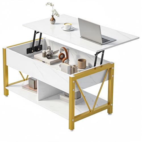 Mesa de Centro Ajustable YITAHOME con estética de mármol blanco y robustez industrial 2