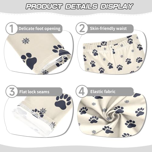 Paw Print Snowflake Pattern Girls Leggings Soft Comfortable Athletic Leggings Dancing Pants for 4-10 Years3