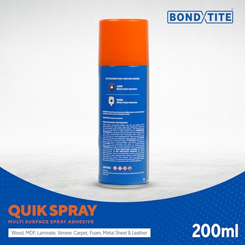 Image of Bondtite Quik Spray 200ml, Super-Fast Bonding High-Strength DIY Sprayable Adhesive, Multi-Purpose Glue for Crafts, Woodworking, and Household Repairs, Heat Resistant up to 120C