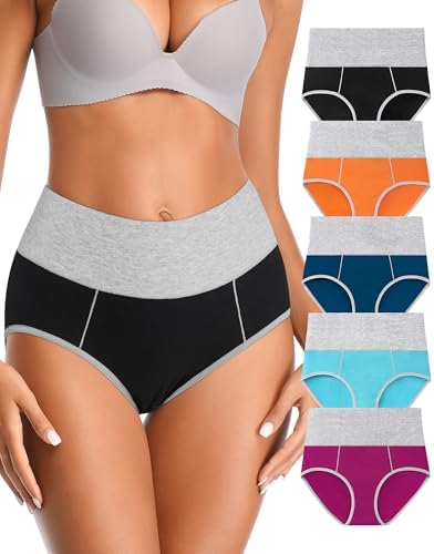 Annenmy High Waisted Womens Underwear Cotton Underwear Full Coverage Briefs Stretch Breathable Ladies Panties 5 Pack