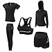 JULY'S SONG Yoga Kleidung Anzug 5er-Set Trainingsanzug Laufbekleidung Gym Fitness Kleidung (Dunkelgrau, L)