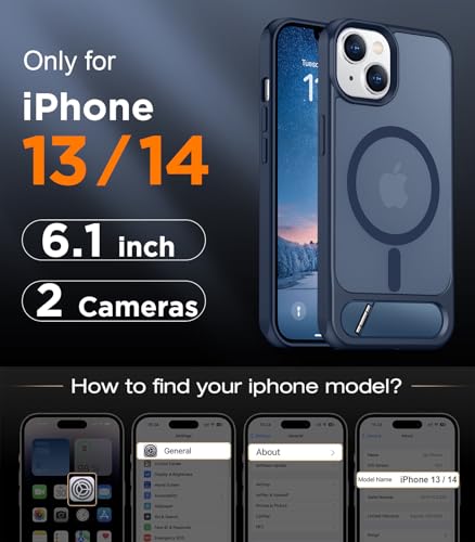 Image of Magnetic Compatible with iPhone 14 Case /iPhone 13 Case,[Built-in Invisible Kickstand][Compatible with MagSafe][Military Grade Shockproof] Slim Translucent Matte Phone Case for iPhone 14 /13 6.1 inch