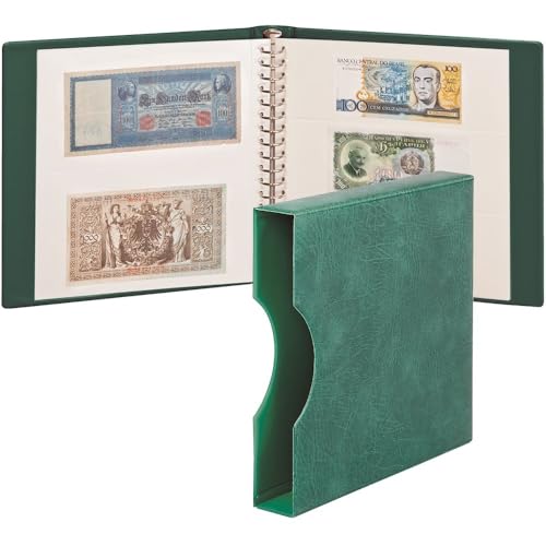 Álbum para billetes con hojas blancas LINDNER verde y estuche archivador coleccionismo