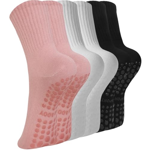 Image of BONANGEL Pilates Socks with Grips for Women, 3 Pairs Womens Grippy Yoga Ballet Barre Hospital Gym Athletic Socks