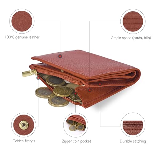 Image of Oak Leathers Wallet For Women Full Grain Leather - Small RFID Coin Purse Credit Card & ID Holder for Ladies,Bifold Wallets for Teenager | Small