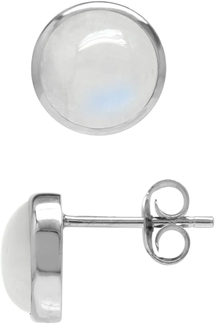 Silvershake 7MM Round Shape Cabochon Gemstone White Gold Plated or Yellow Gold Plated 925 Sterling Silver Business Attire Stud Post Earrings Jewelry for Women