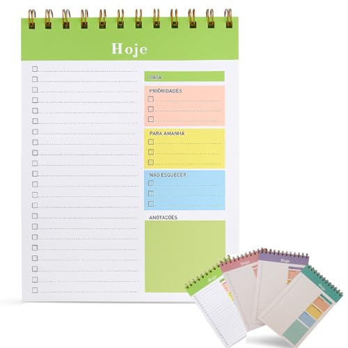 Planner Diário/Semanal com 50 Folhas - Capa de Acetato e aramado - Anotações, Para Amanhã, Não esquecer e Prioridades.(CORES SORTIDAS)