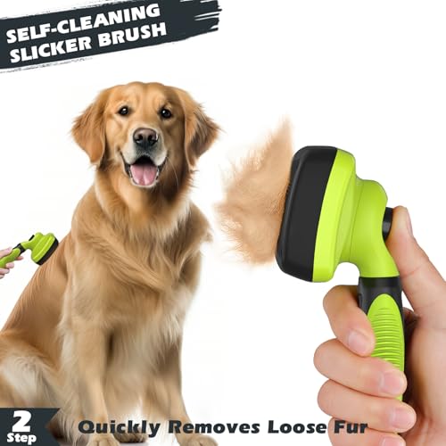 3PCS Self Cleaning Slicker Brush & Pet Grooming Rake & Bath Brush for Dogs,Cats and Horses | Double-Sided Dematting Comb & Skin Friendly Deshedding Grooming Tool | Premium Pet Supplies(Green Black) - Image 5