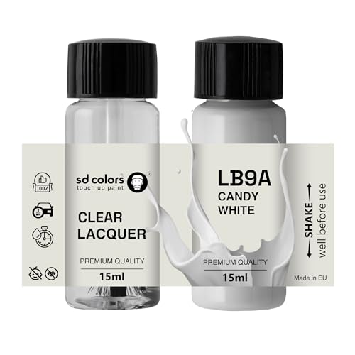 SD COLORS - Kit de peinture de retouche blanc bonbon, code couleur LB9A B9A B4, 15 ML, avec pinceau anti-éraflures, anti-rayures (peinture et vernis)