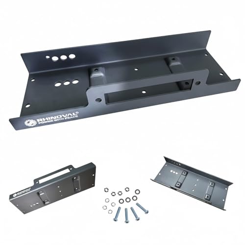 RHINOVAL Universal Winch Mounting Plate 10 x 4.5 Raised Bolt Pattern 15 000 lbs Heavy Duty Steel with Fairlead Flange & Hardware for Truck SUV Trailer (Matte Gunmetal)
