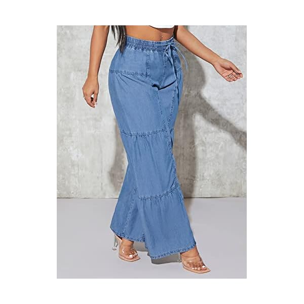 Floerns-Womens-Casual-Paper-Bag-Pants-Drawstring-Waist-Belted-Wide-Leg-Trousers Floerns Women's Casual Paper Bag Pants Drawstring Waist Belted Wide Leg Trousers Blue W26 L32