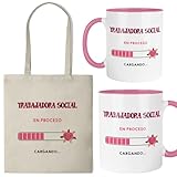 Kembilove® Set Taza y Bolsa Trabajadora Social Cargando | Regalo Motivacional para Estudiantes de Trabajo Social | Regalo Motivador para Universitarias y Opositoras