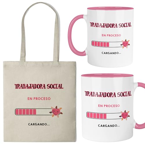 Kembilove® Set Taza y Bolsa Trabajadora Social Cargando | Regalo Motivacional para Estudiantes de Trabajo Social | Regalo Motivador para Universitarias y Opositoras